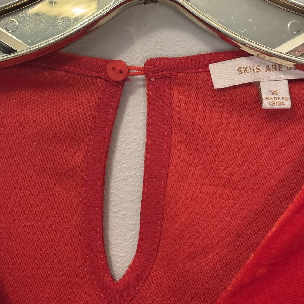 Skies Are Blue Red Velvet Long Sleeve Top With Ruched Shoulders XL - Picture 5 of 9